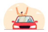Happy passenger looking out of roof of car with hands up scaled e1714575668104